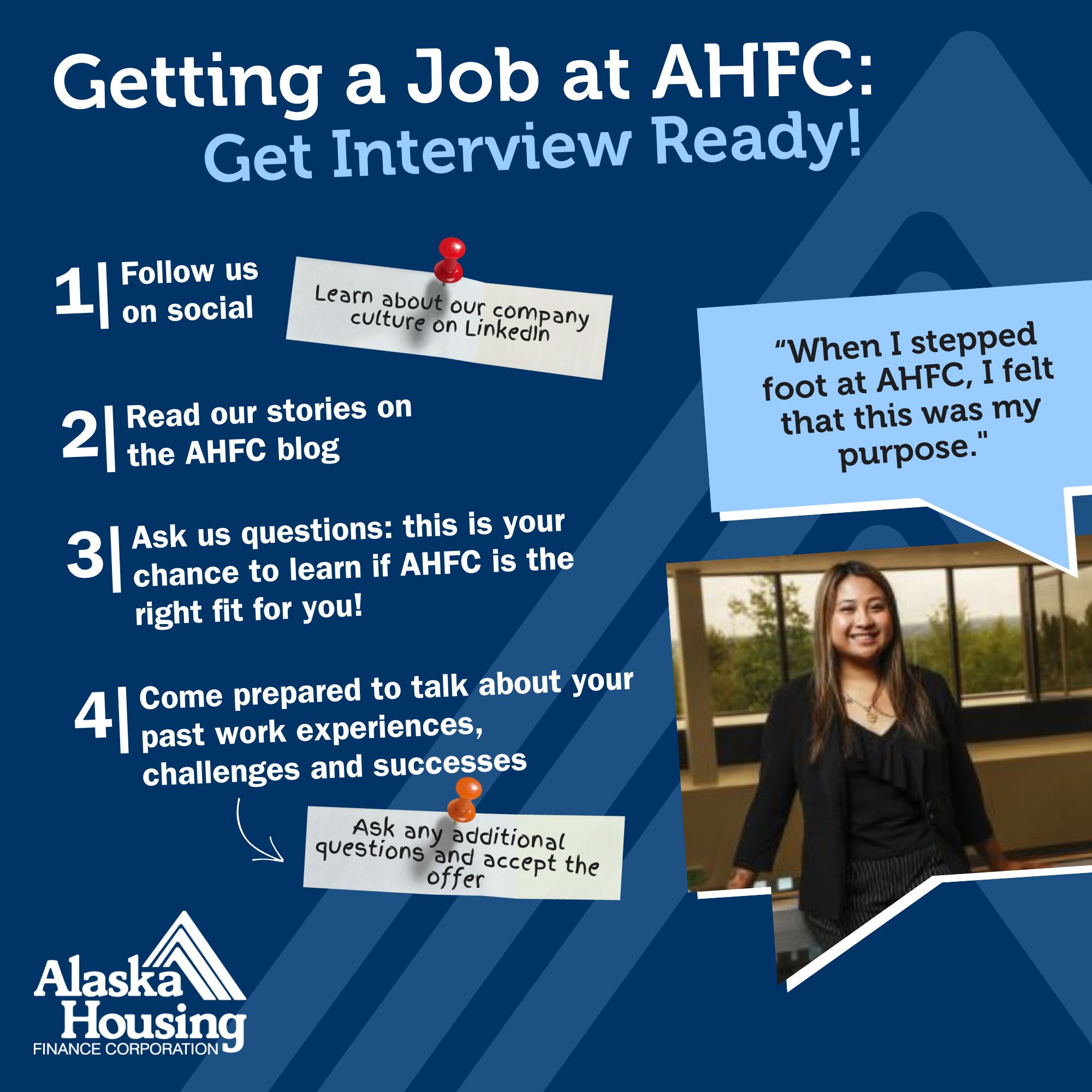 Image graphic with tips on getting ready for an interview at AHFC.